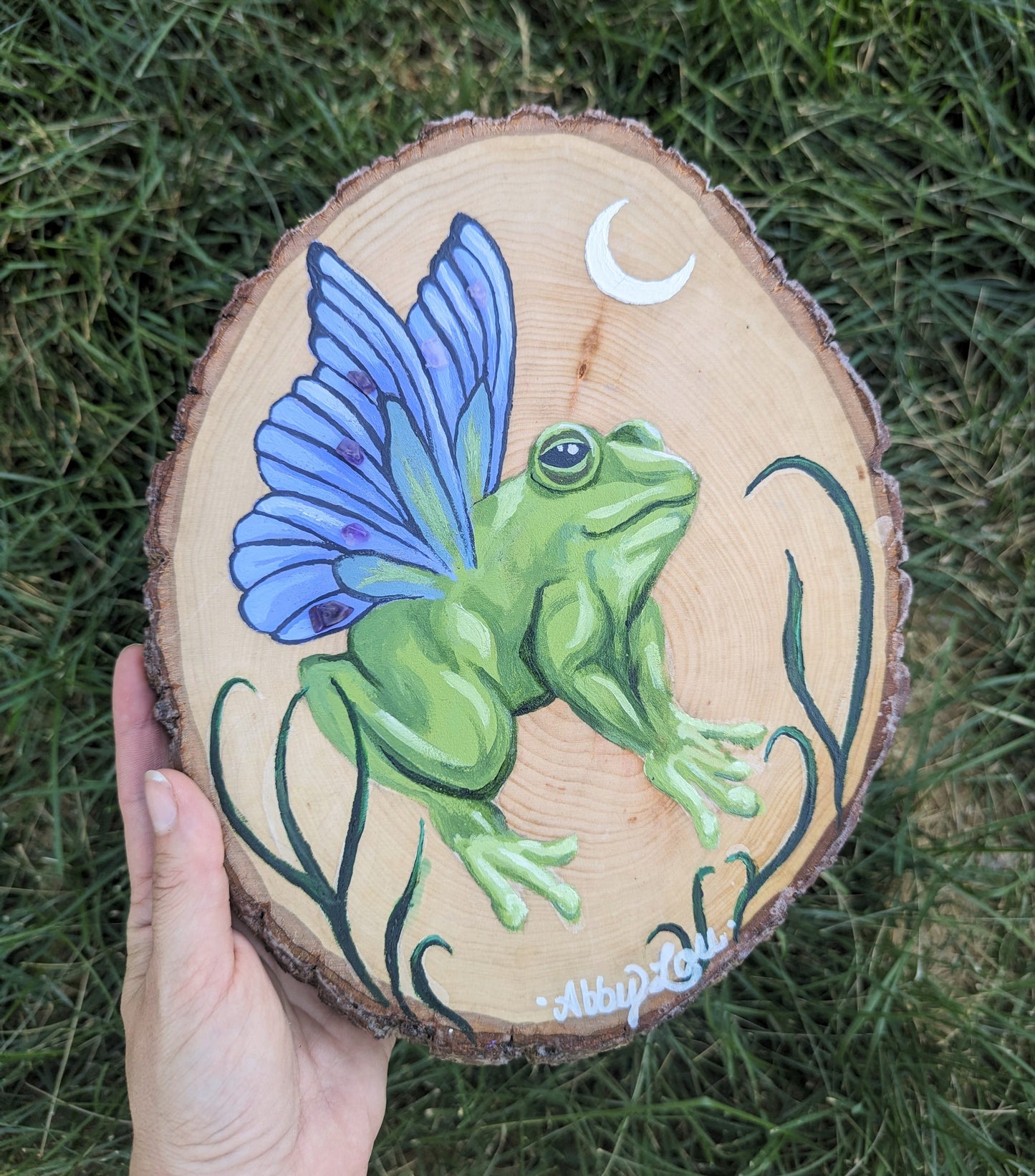 Froggerfly Acrylic Painting on Wood Slice