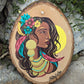 Aztec Goddess Acrylic Painting on Wood Slice